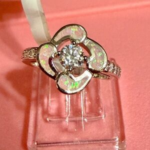 NWT Pink Opal & Moissanite Diamond  Ring Sterling
